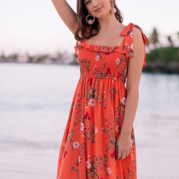 Gal Meets Glam Floral Coral Maxi Dress - Picture 1 of 2